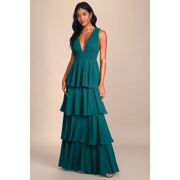 Lulus Dresses & Skirts - Lulus Amazing Evening Hunter Green Tiered Maxi Dress - Size XL